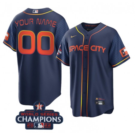 Men's Houston Astros Customized Navy 2022 World Series Champions City Connect Cool Base Stitched Baseball Jersey Men's Houston Astros Customized Navy 2022 World Series Champions City Connect Cool Base Stitched Baseball Jersey