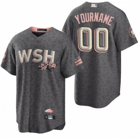Men's Washington Nationals ACTIVE Player Custom 2022 Grey City Connect Cherry Blossom Cool Base Stitched Jersey Men's Washington Nationals ACTIVE Player Custom 2022 Grey City Connect Cherry Blossom Cool Base Stitched Jersey