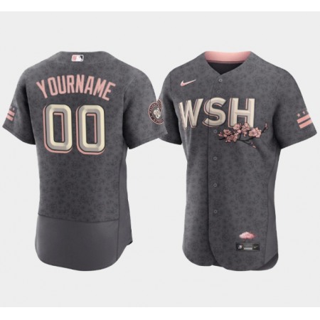 Men's Washington Nationals Customized 2022 Grey City Connect Cherry Blossom Flex Base Stitched Baseball Jersey Men's Washington Nationals Customized 2022 Grey City Connect Cherry Blossom Flex Base Stitched Baseball Jersey