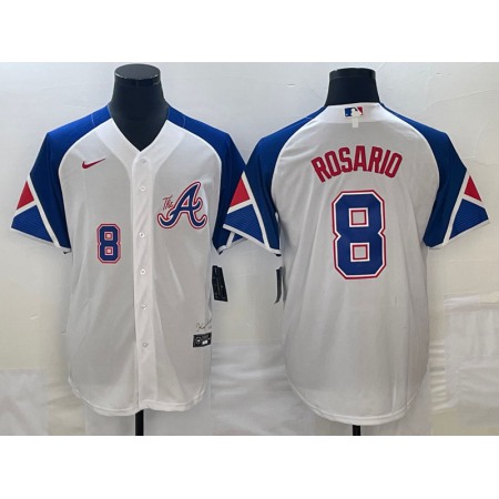 Men's Atlanta Braves #8 Eddie Rosario White 2023 City Connect Cool Base With Patch Stitched Baseball Jersey