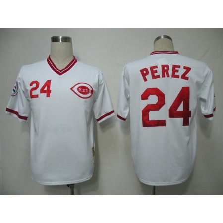 Mitchell and Ness Reds #24 Tony Perez White Throwback Stitched MLB Jersey