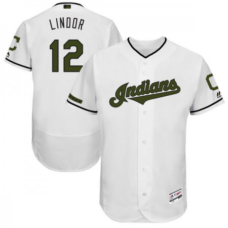 Men's Cleveland indians #12 Francisco Lindor White 2017 Memorial Day Authentic Collection Flex Base Player Stitched MLB Jersey