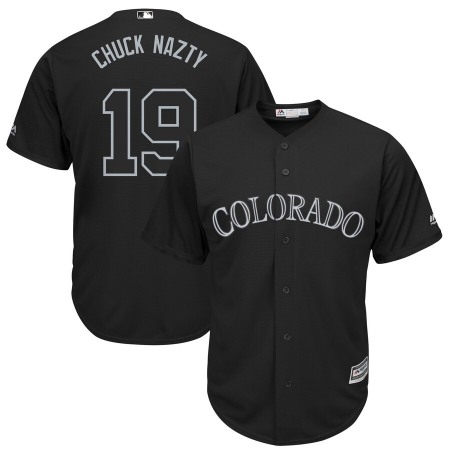 Men's Colorado Rockies #19 Charlie Blackmon "Chuck Nazty" Black 2019 Players' Weekend Replica Player Stitched MLB Jersey