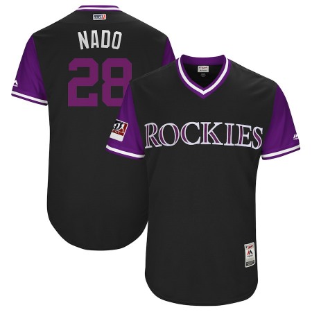 Men's Colorado Rockies #28 Nolan Arenado "Nado" Black/Purple 2018 Players' Weekend Stitched MLB Jersey