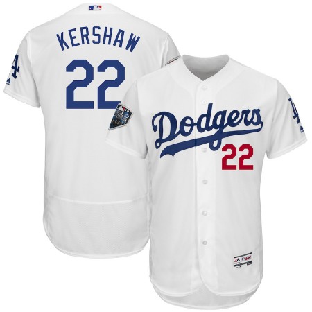 Men's Los Angeles Dodgers #22 Clayton Kershaw White 2018 World Series Flex Base Stitched MLB Jersey