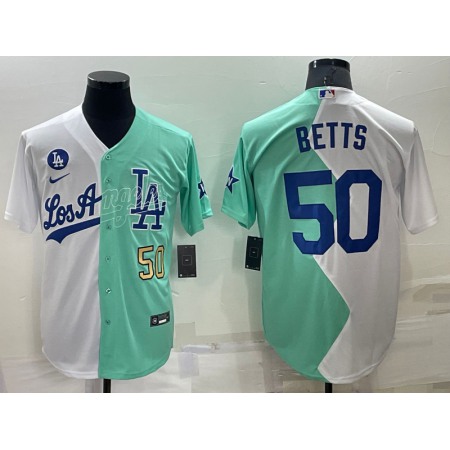 Men's Los Angeles Dodgers #50 Mookie Betts 2022 All-Star White/Green Cool Base Stitched Baseball Jersey