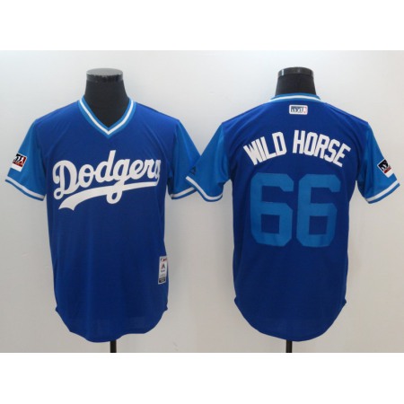 Men's Los Angeles Dodgers #66 Yasiel Puig "Wild Horse" Royal/Light Blue 2018 Players' Weekend Stitched MLB Jersey