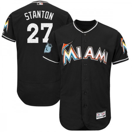 Men's Miami Marlins #27 Giancarlo Stanton Black 2017 Spring Training Authentic Flex Base Player Stitched MLB Jersey