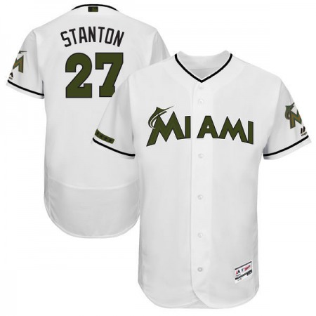 Men's Miami Marlins #27 Giancarlo Stanton White 2017 Memorial Day Authentic Collection Flex Base Player Stitched MLB Jersey