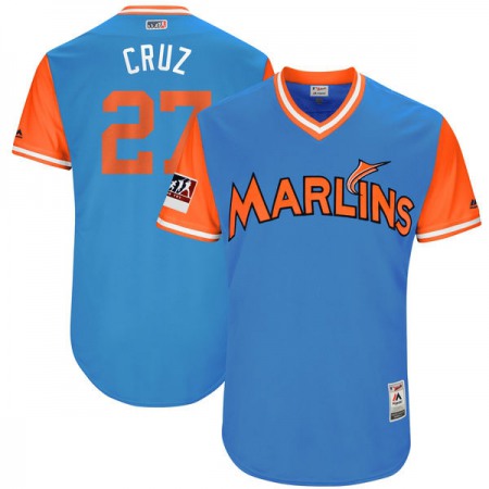 Men's Miami Marlins #27 Giancarlo Stanton "Cruz" Light Blue/Orange 2018 Players' Weekend Authentic Stitched MLB Jersey