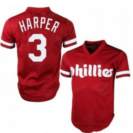 Men's Philadelphia Phillies #3 Bryce Harper On-Field Red Stitched MLB Jersey