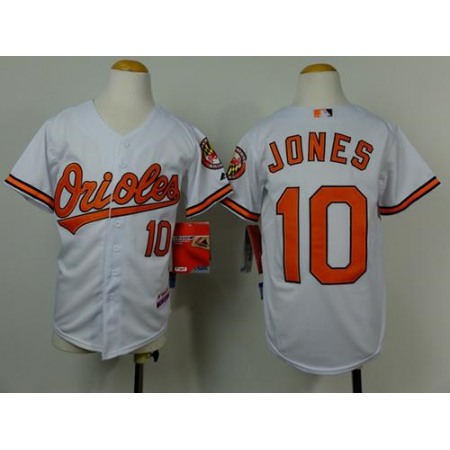 Orioles #10 Adam Jones White Cool Base Stitched Youth MLB Jersey
