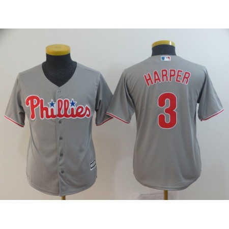 Youth Philadelphia Phillies #3 Bryce Harper Gray Home Cool Base Stitched MLB Jersey