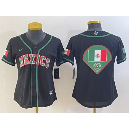 Youth Mexico Baseball Blank 2023 Black World Baseball With Big Logo Classic Stitched Jersey