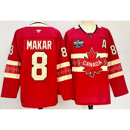 Men's Canada #8 Cale Makar Red 2025 4 Nations Face-Off Premium Stitched Jersey