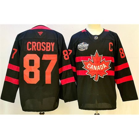 Men's Canada #87 Sidney Crosby Black 2025 4 Nations Face-Off Premium With C Patch Stitched Jersey