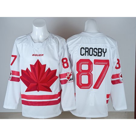 Men's Canada Hockey #87 Sidney Crosby White 2026 Away Replica Jersey