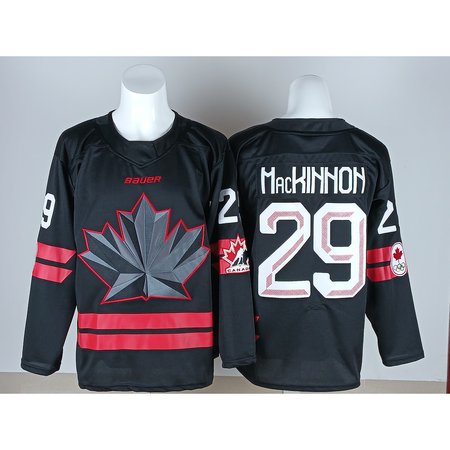 Men's Canada Hockey #29 Nathan MacKinnon Black 2026 Away Replica Jersey