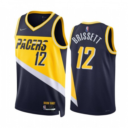 Men's Indiana Pacers #12 Oshae Brissett 2021/22 Navy City Edition 75th Anniversary Stitched Basketball Jersey Men's Indiana Pacers #12 Oshae Brissett 2021/22 Navy City Edition 75th Anniversary Stitched Basketball Jersey