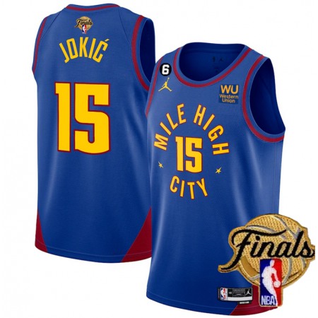 Men's Denver Nuggets #15 Nikola Jokic Blue 2023 Finals Statement Edition With NO.6 Patch Stitched Basketball Jersey Men's Denver Nuggets #15 Nikola Jokic Blue 2023 Finals Statement Edition With NO.6 Patch Stitched Basketball Jersey