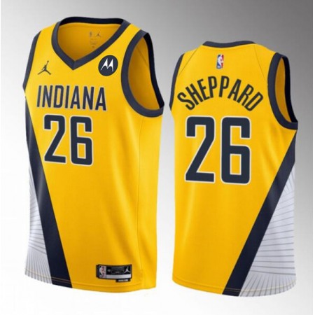 Men's Indiana Pacers #26 Ben Sheppard Yellow 2023 Draft Statement Edition Stitched Basketball Jersey Men's Indiana Pacers #26 Ben Sheppard Yellow 2023 Draft Statement Edition Stitched Basketball Jersey