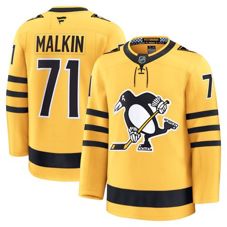 Men's Pittsburgh Penguins #71 Evgeni Malkin Gold Alternate Premium Player Jersey