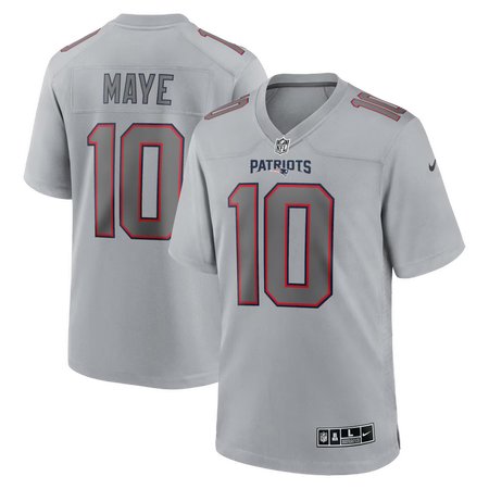 Men's New England Patriots #10 Drake Maye Gray Atmosphere Fashion Game Jersey