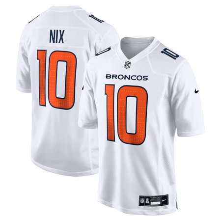Men's Denver Broncos #10 Bo Nix White Tundra Fashion Game Jersey