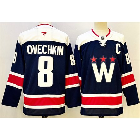 Men's Washington Capitals #8 Alexander Ovechkin Navy With C Patch Stitched Hockey Premium Jersey