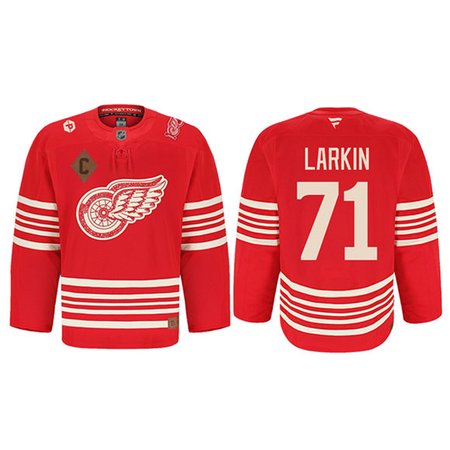 Men's Detroit Red Wings #71 Dylan Larkin Red 2025 Centennial Premium With 100 and P Patch And C Patch Stitched Hockey Premium Jersey