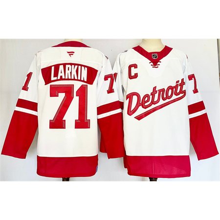 Men's Detroit Red Wings #71 Dylan Larkin White/Red 2024-25 With C Patch Stitched Premium Jersey