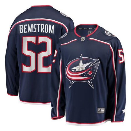 Men's Columbus Blue Jackets #52 Emil Bemstrom Navy Stitched Premium Jersey