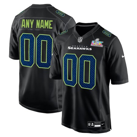 Youth Seattle Seahawks Custom Black Super Bowl LX Patch Carbon Fashion Game Jersey