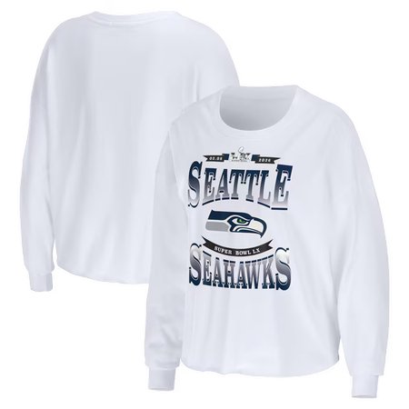 Women's Seattle Seahawks WEAR by Erin Andrews White Super Bowl LX Cropped Long Sleeve T-Shirt