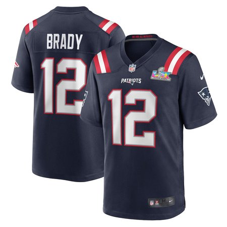 Youth New England Patriots #12 Tom Brady Navy Super Bowl LX Patch Game Jersey