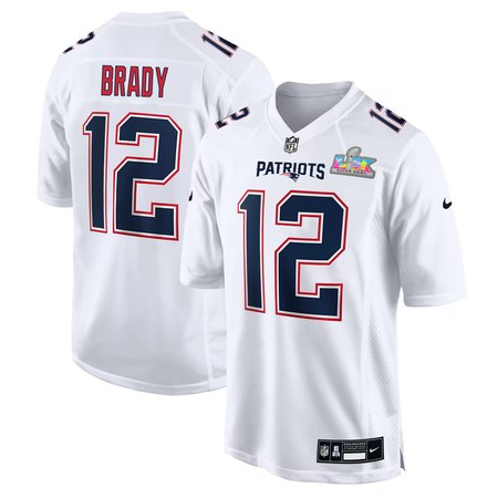 Men's New England Patriots #12 Tom Brady White Super Bowl LX Patch Tundra Fashion Game Jersey