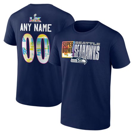 Men's Seattle Seahawks College Navy Super Bowl LX Custom Name & Number T-Shirt