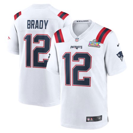 Men's New England Patriots #12 Tom Brady White Super Bowl LX Patch Game Jersey