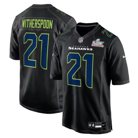 Youth Seattle Seahawks #21 Devon Witherspoon Black Super Bowl LX Patch Carbon Fashion Game Jersey