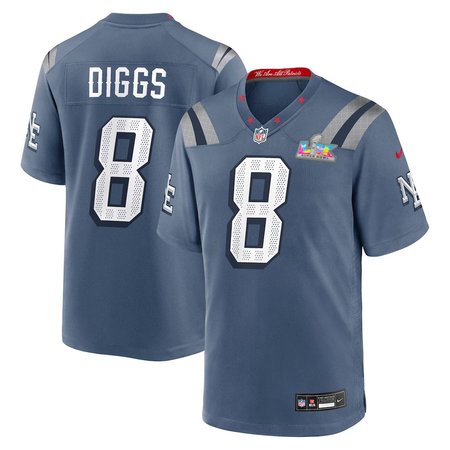 Youth New England Patriots #8 Stefon Diggs Blue Super Bowl LX Patch Rivalries Collection Game Jersey