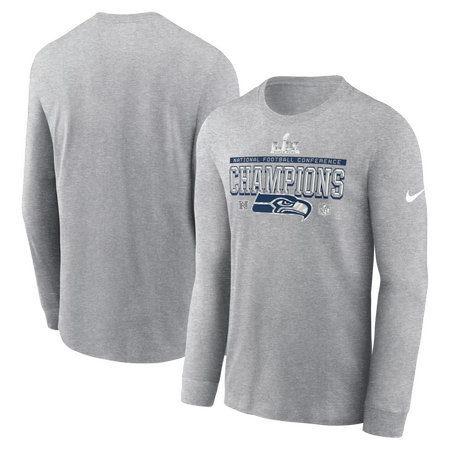 Men's Seattle Seahawks Nike Heather Gray 2025 NFC Champions Locker Room Trophy Collection Long Sleeve T-Shirt