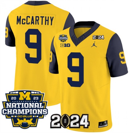 Men's Michigan Wolverines #9 J.J. McCarthy Yellow/Navy 2024 F.U.S.E. With 2023 National Champions Patch Stitched Jersey Men's Michigan Wolverines #9 J.J. McCarthy Yellow/Navy 2024 F.U.S.E. With 2023 National Champions Patch Stitched Jersey
