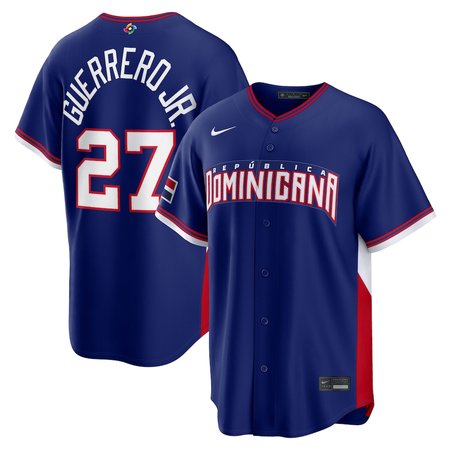 Men's Dominican Republic Baseball #27 Vladimir Guerrero Jr. Royal 2026 World Baseball Classic Road Stadium Jersey