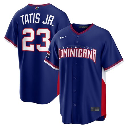 Men's Dominican Republic Baseball #23 Fernando Tatis Jr. Royal 2026 World Baseball Classic Road Stadium Jersey