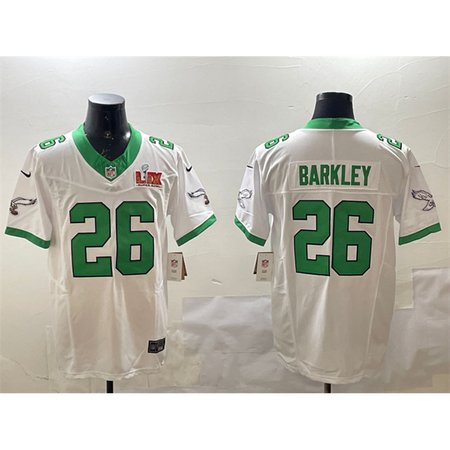 Men's Philadelphia Eagles #26 Saquon Barkley White 2025 Super Bowl LIX Patch F.U.S.E. Vapor Untouchable Limited Stitched Football Jersey Men's Philadelphia Eagles #26 Saquon Barkley White 2025 Super Bowl LIX Patch F.U.S.E. Vapor Untouchable Limited Stitched Football Jersey