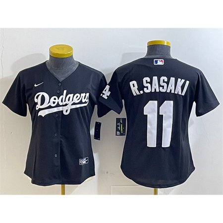 Women's Los Angeles Dodgers #11 Roki Sasaki Black Cool Base Stitched Baseball Jersey(Run Small) Women's Los Angeles Dodgers #11 Roki Sasaki Black Cool Base Stitched Baseball Jersey(Run Small)