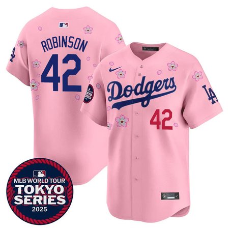Youth Los Angeles Dodgers #42 Jackie Robinson Pink Tokyo 2025 Cool Base Stitched Baseball Jersey