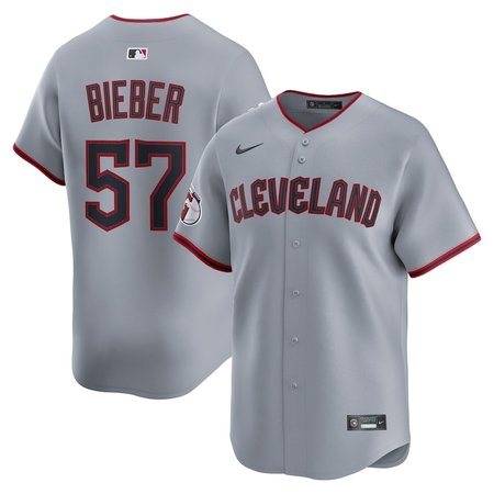 Men's Cleveland Guardians #57 Shane Bieber Gray Home Limited Player Jersey