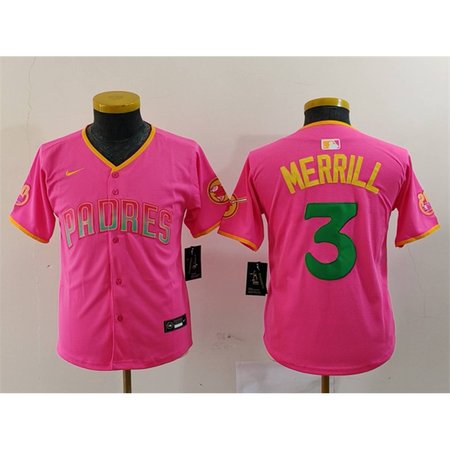 Youth San Diego Padres #3 Jackson Merrill Pink Stitched Baseball Jersey