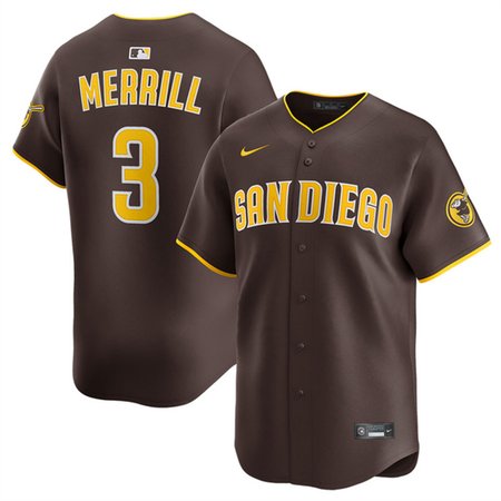Men's San Diego Padres #3 Jackson Merrill Brown 2024 Away Limited Stitched Baseball Jersey